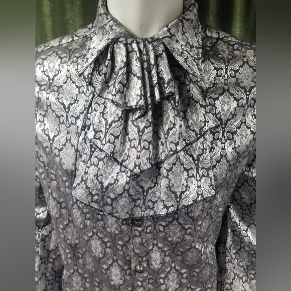 Men's Devil Fashion Brocade Print Witch or Prince Shirt with Puff Sleeves - Picture 2 of 6